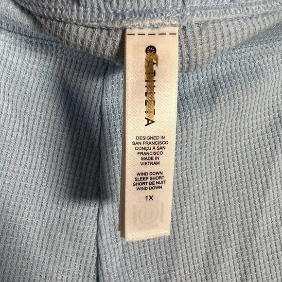 Athleta Wind Down Sleep Short Waffle Knit Size 1X Blue Lounge Comfy Soft Travel - Picture 4 of 8